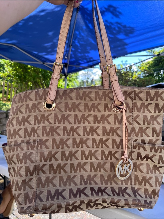 Michael Kors Handbags - Michael Kors Tan Brown MK Signature Tote with Logo Charm